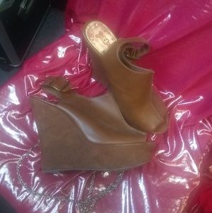 Chocolate brown wedge heel shoes open toe